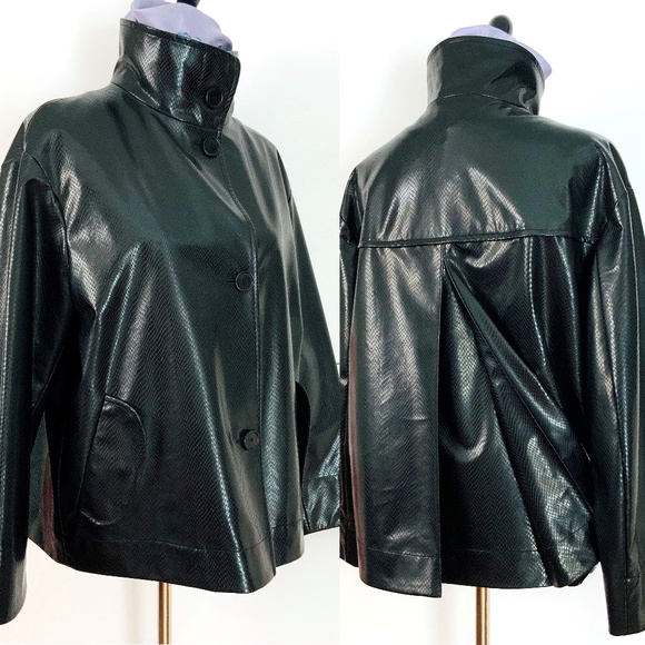 NWT Akris Punto Black Faux Snakeskin High Collar Jacket Sz 10 - Picture 4 of 16